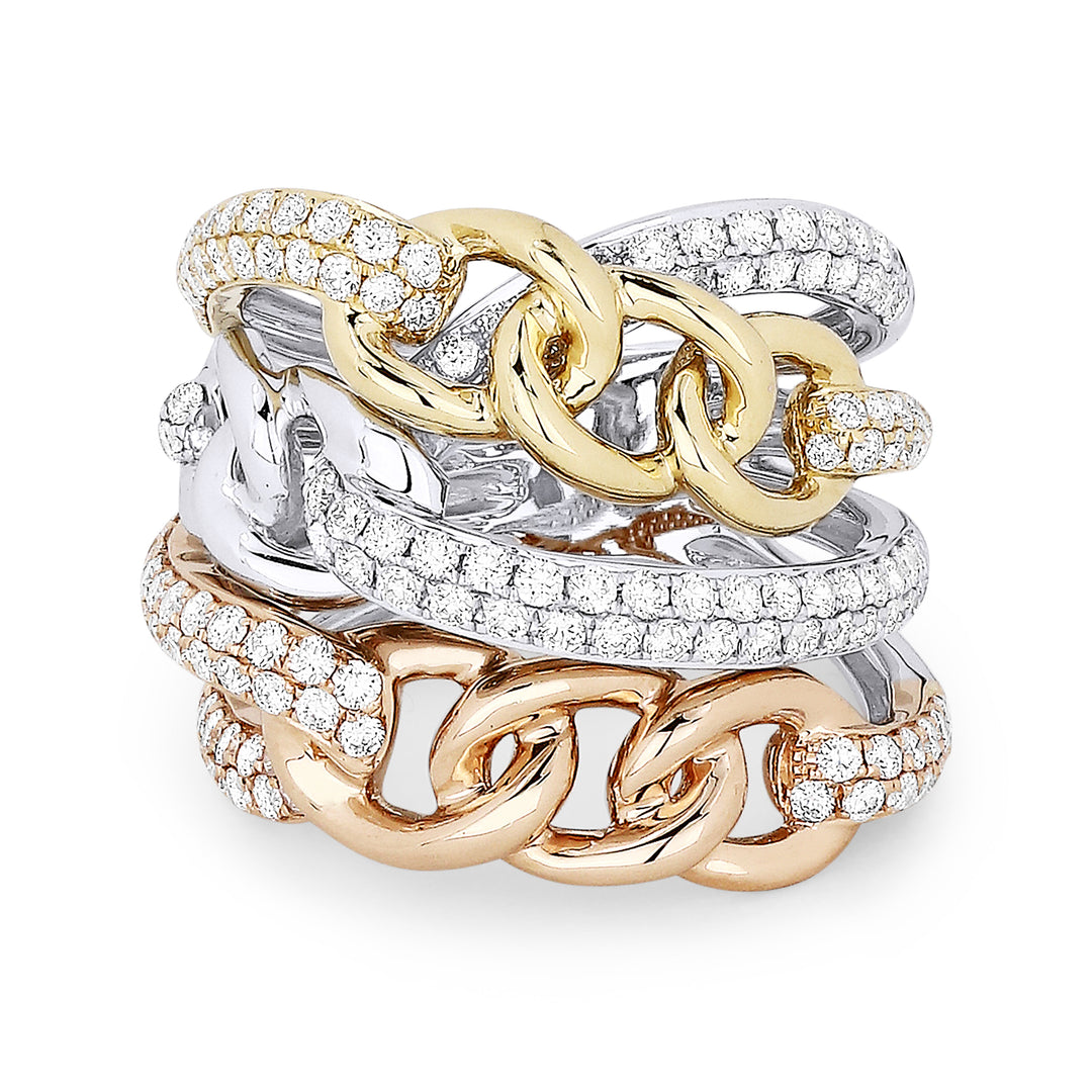 Beautiful Hand Crafted 14K Tri Color Gold White Diamond Milano Collection Ring