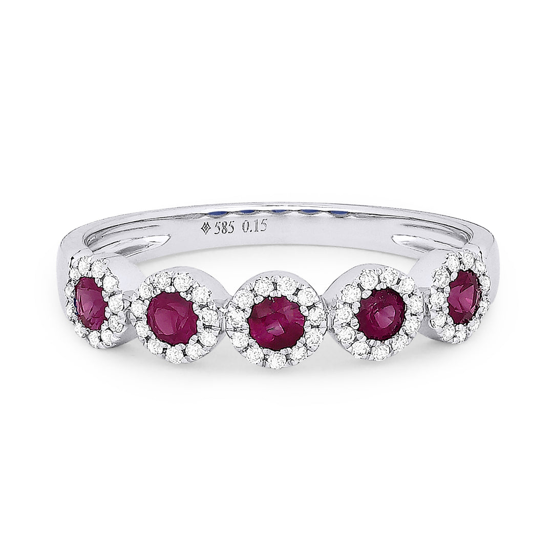 Beautiful Hand Crafted 14K White Gold 3MM Ruby And Diamond Arianna Collection Ring