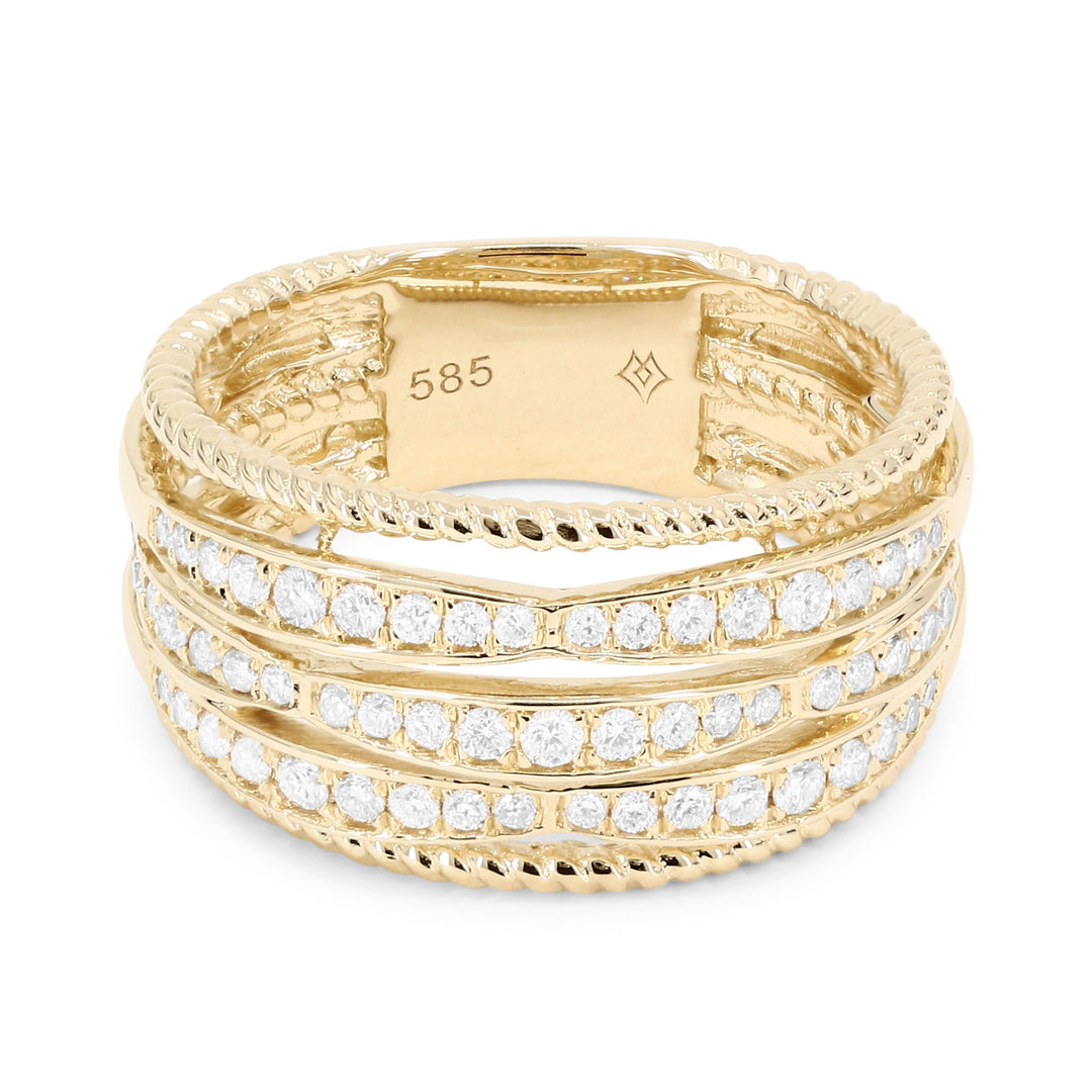 Beautiful Hand Crafted 14K Yellow Gold White Diamond Milano Collection Ring