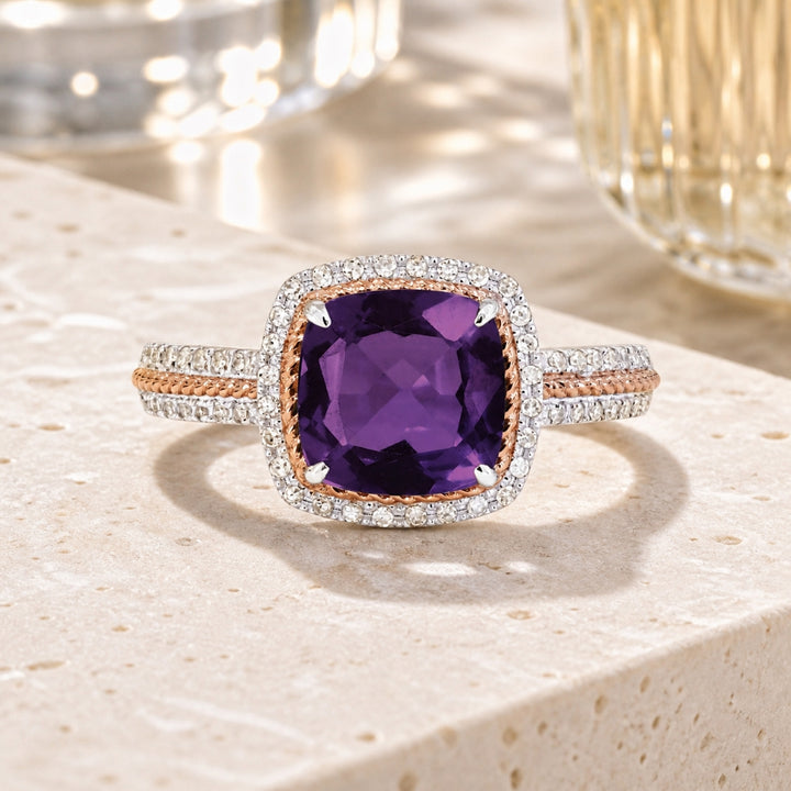 R1442 - 14K Two Tone Gold Cushion Ring