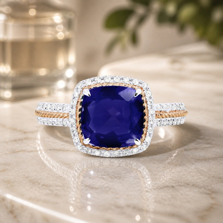 R1442 - 14K Two Tone Gold Cushion Ring
