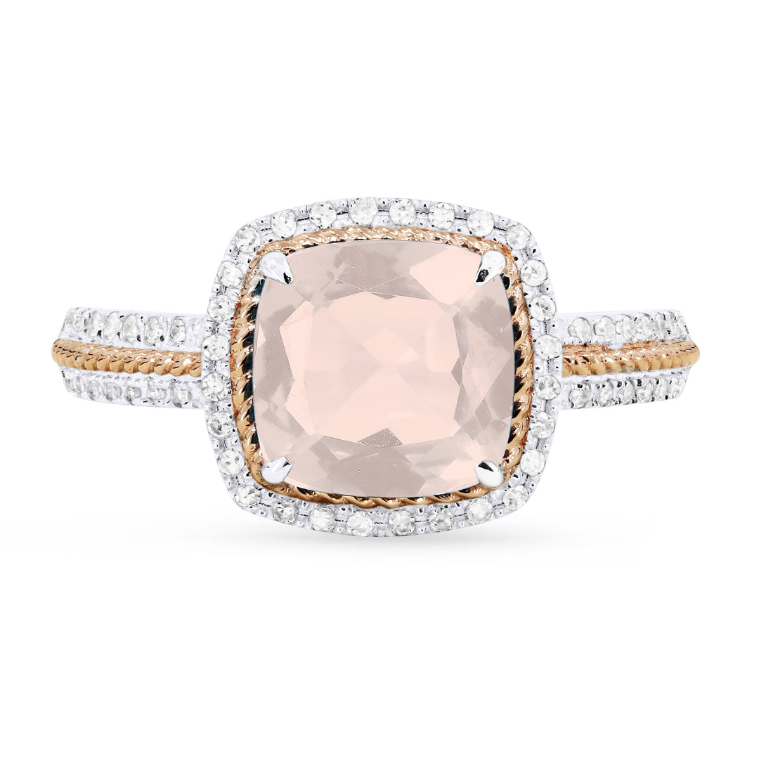 Beautiful Hand Crafted 14K Two Tone Gold 8MM Created Morganite And Diamond Essentials Collection Ring