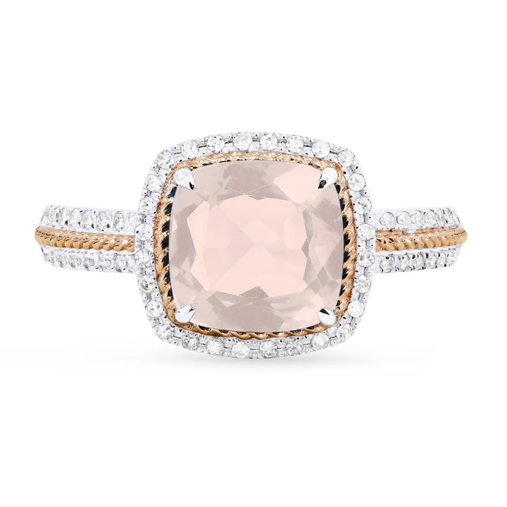 Beautiful Hand Crafted 14K Two Tone Gold 8MM Created Morganite And Diamond Essentials Collection Ring