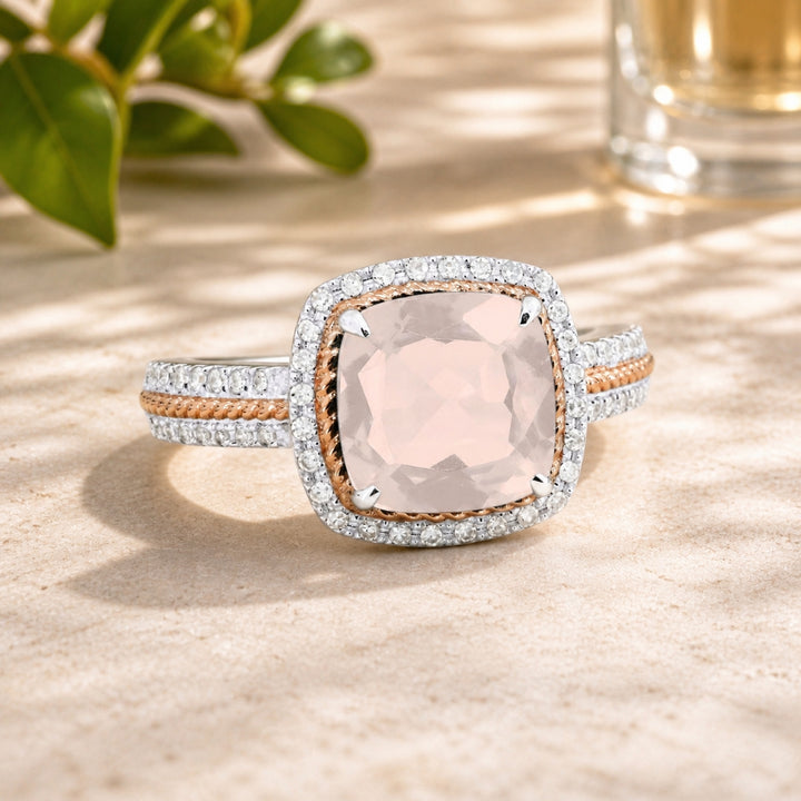 R1442 - 14K Two Tone Gold Cushion Ring
