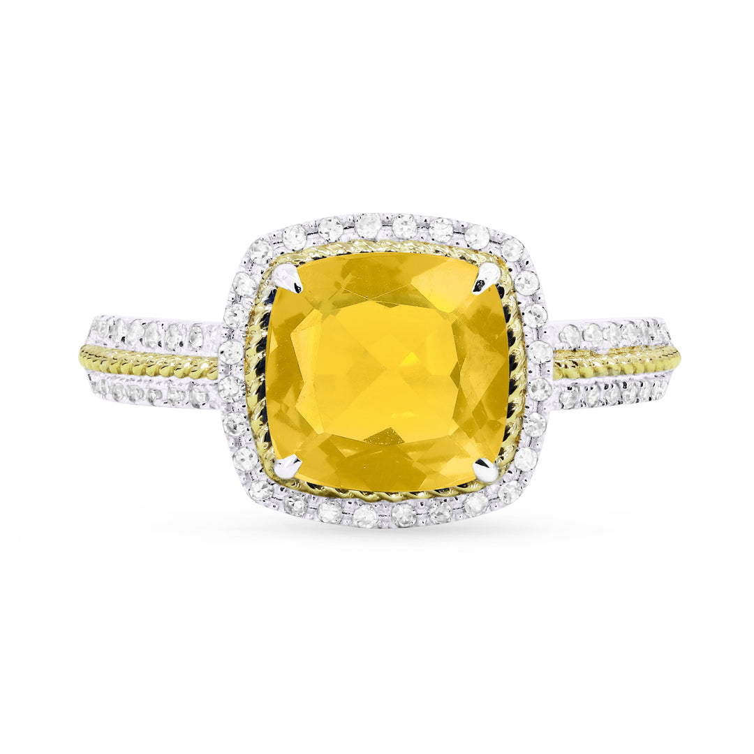 Beautiful Hand Crafted 14K Two Tone Gold 8MM Citrine And Diamond Essentials Collection Ring