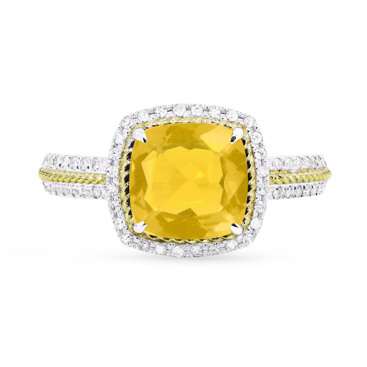 Beautiful Hand Crafted 14K Two Tone Gold 8MM Citrine And Diamond Essentials Collection Ring