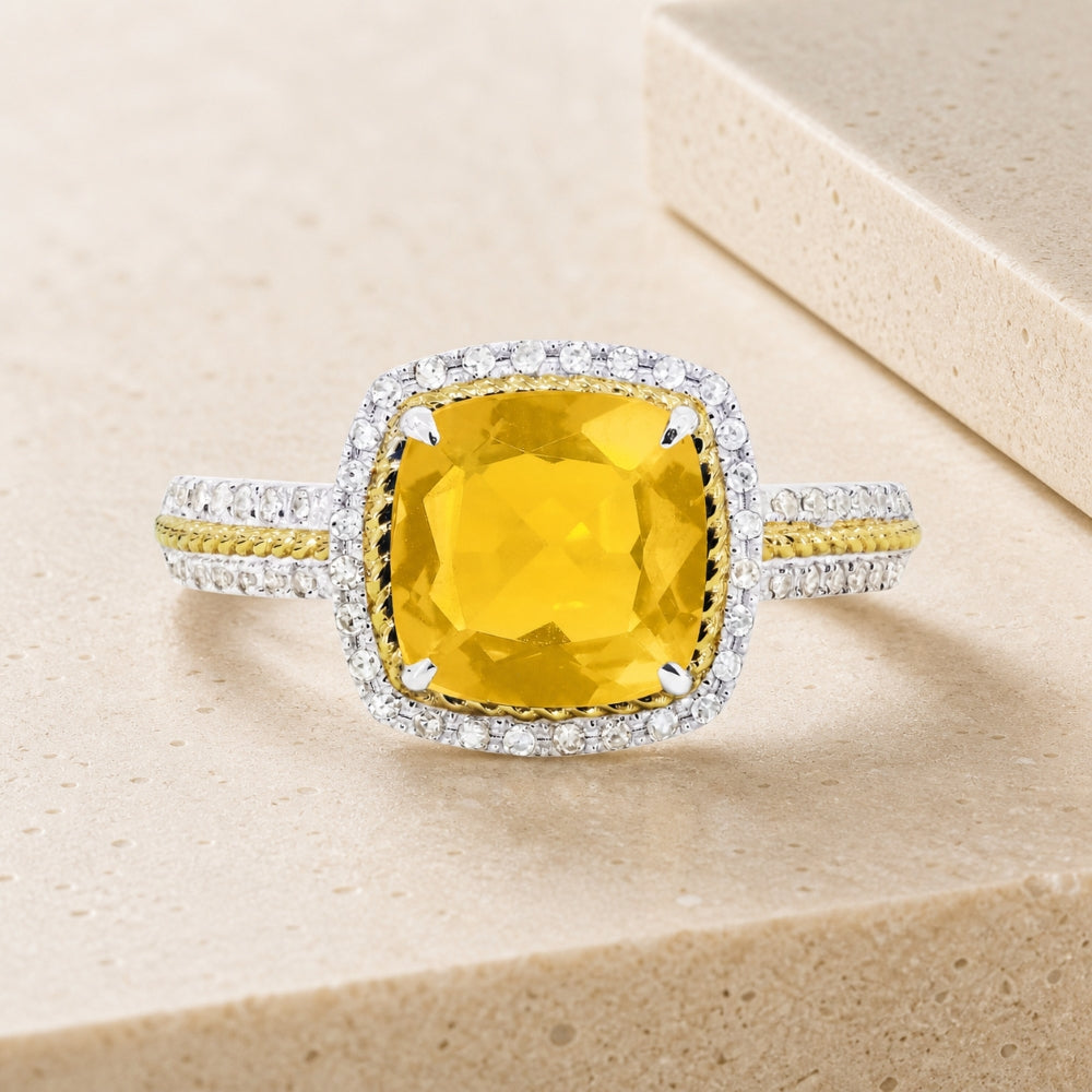 R1442 - 14K Two Tone Gold Cushion Ring