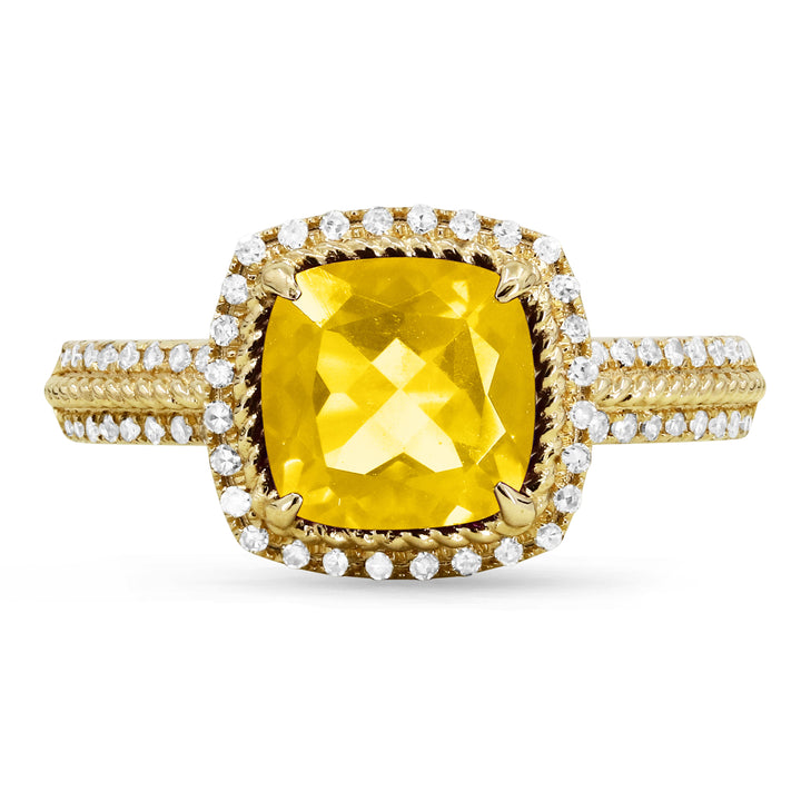 Beautiful Hand Crafted 14K Yellow Gold 8MM Citrine And Diamond Essentials Collection Ring