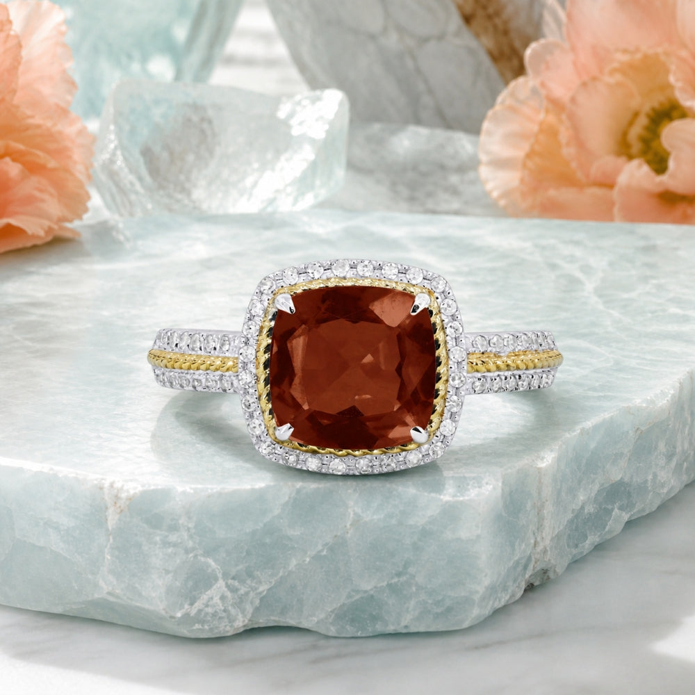 R1442 - 14K Two Tone Gold Cushion Ring