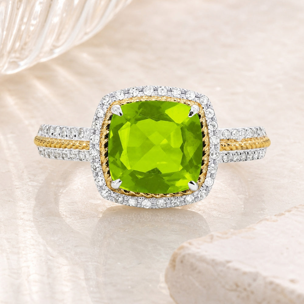 R1442 - 14K Two Tone Gold Cushion Ring