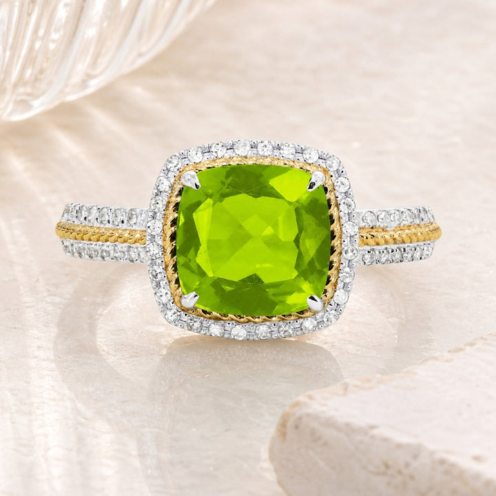 R1442 - 14K Two Tone Gold Cushion Ring