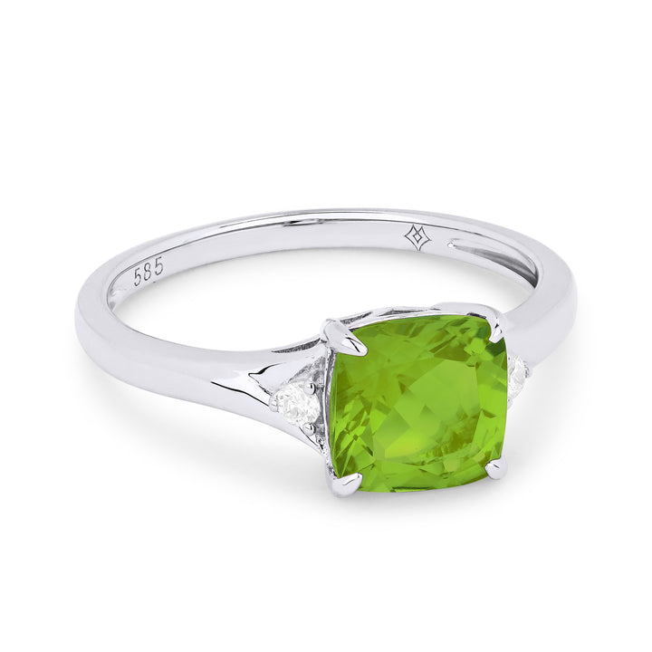 Beautiful Hand Crafted 14K White Gold 7MM Peridot And Diamond Eclectica Collection Ring