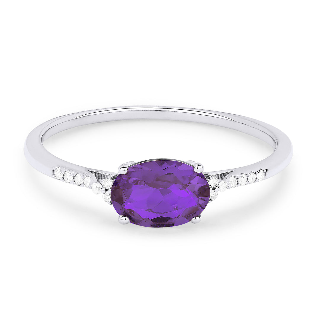 Beautiful Hand Crafted 14K White Gold 7X5MM Amethyst And Diamond Essentials Collection Ring