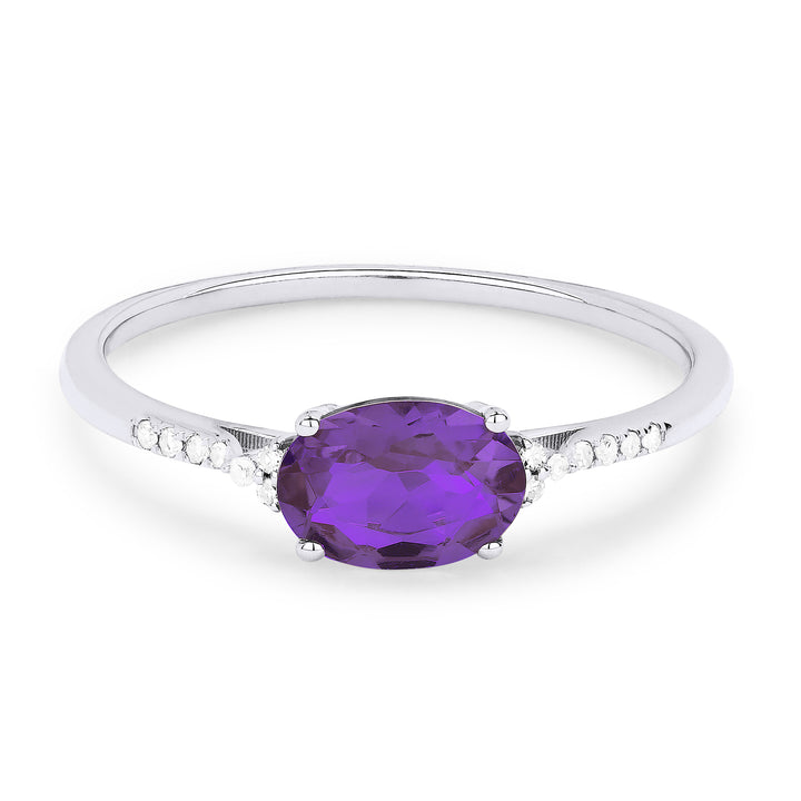 Beautiful Hand Crafted 14K White Gold 7X5MM Amethyst And Diamond Essentials Collection Ring