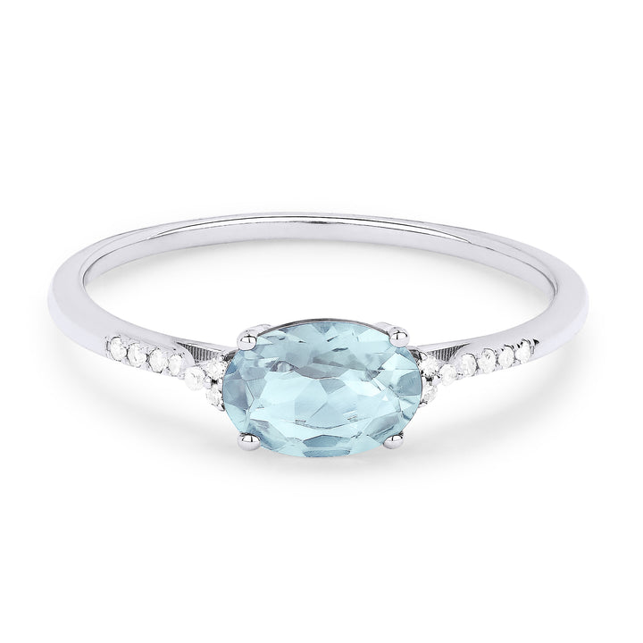 Beautiful Hand Crafted 14K White Gold 7X5MM Aquamarine And Diamond Essentials Collection Ring