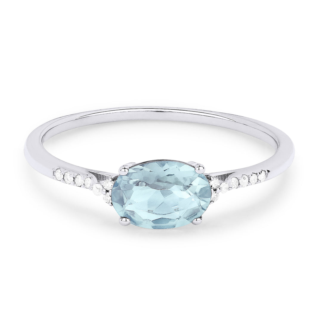 Beautiful Hand Crafted 14K White Gold 7X5MM Aquamarine And Diamond Essentials Collection Ring