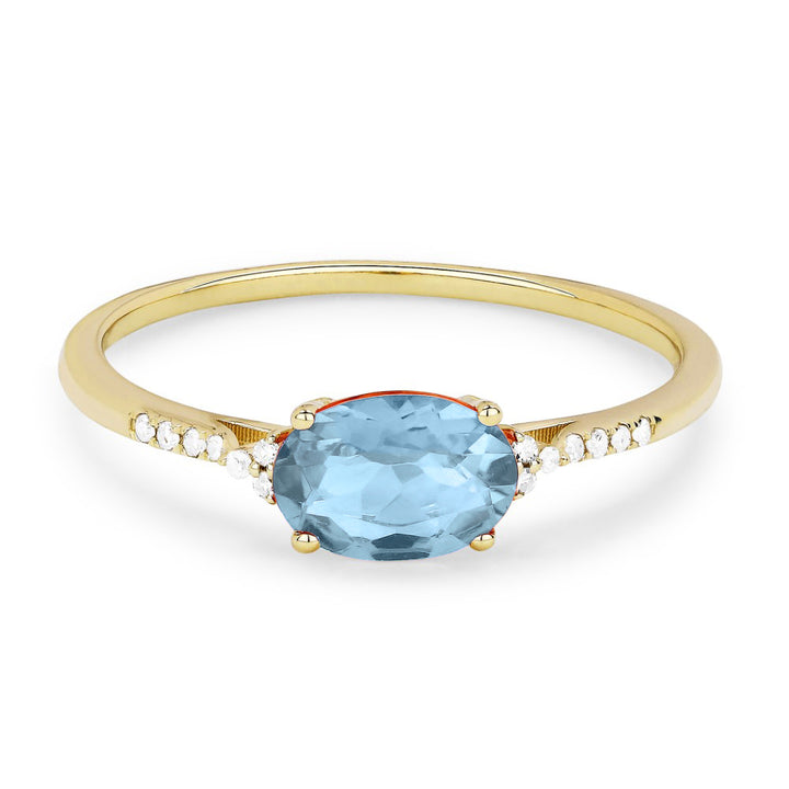 Beautiful Hand Crafted 14K Yellow Gold 7X5MM Aquamarine And Diamond Essentials Collection Ring