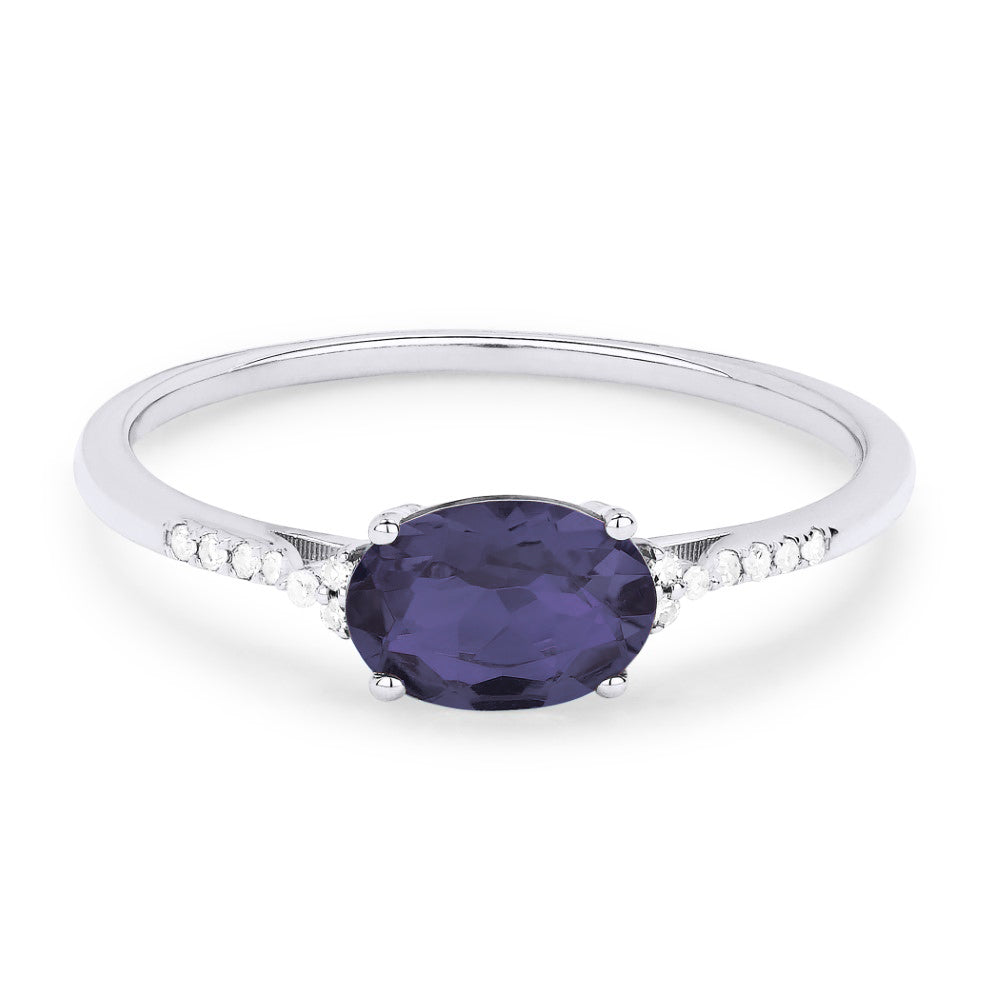 Beautiful Hand Crafted 14K White Gold 7X5MM Created Alexandrite And Diamond Essentials Collection Ring