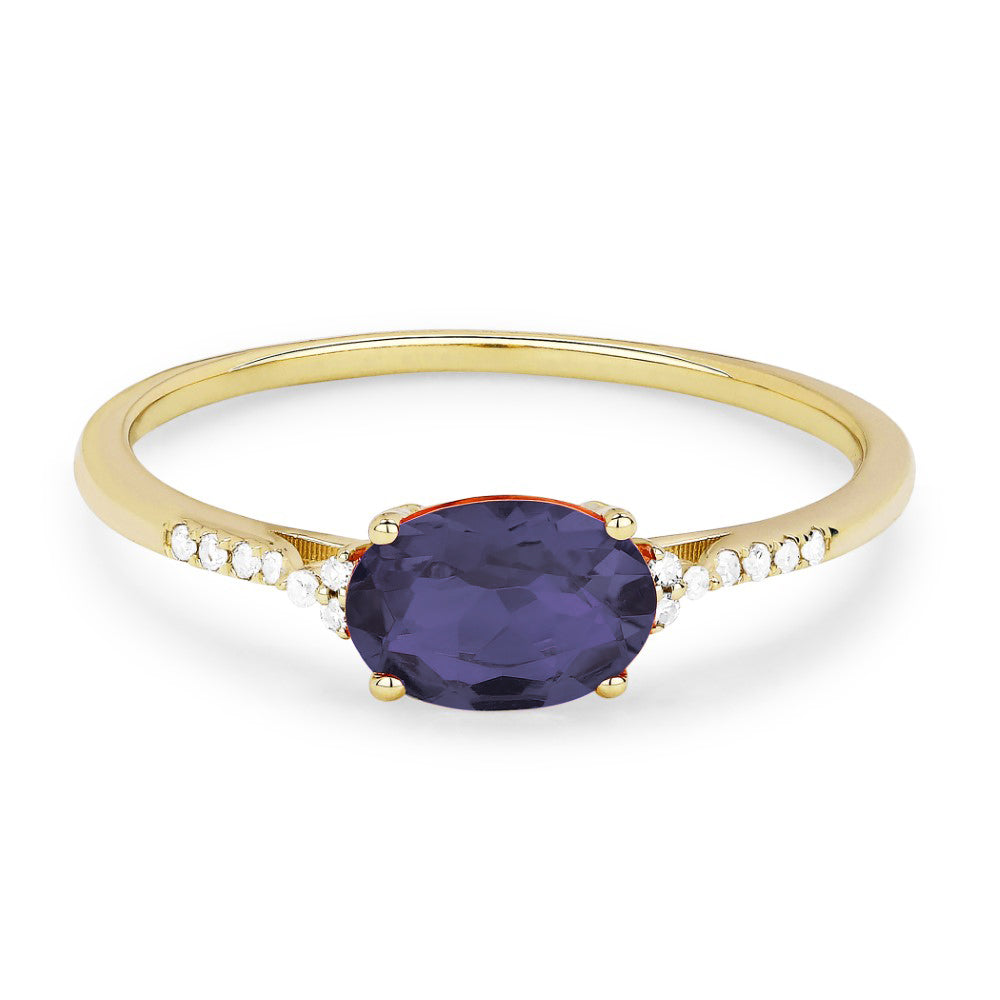 Beautiful Hand Crafted 14K Yellow Gold 7X5MM Created Alexandrite And Diamond Essentials Collection Ring