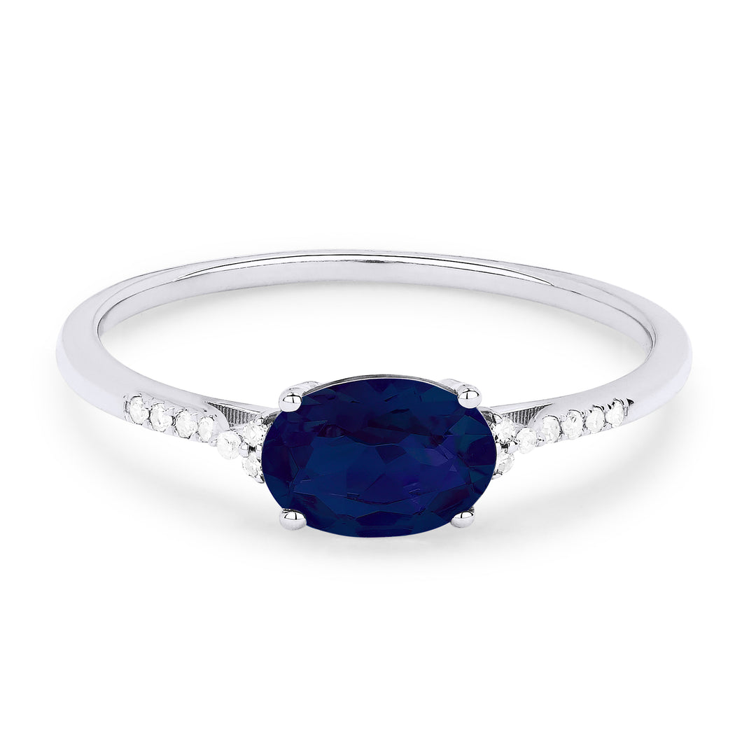 Beautiful Hand Crafted 14K White Gold 7X5MM Created Sapphire And Diamond Essentials Collection Ring