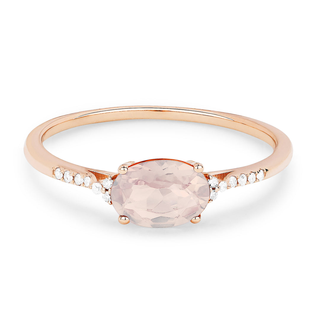 Beautiful Hand Crafted 14K Rose Gold 7X5MM Created Morganite And Diamond Essentials Collection Ring