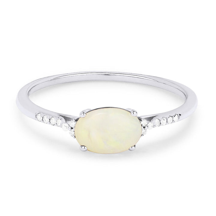Beautiful Hand Crafted 14K White Gold 7X5MM Created Ethiopian Opal And Diamond Essentials Collection Ring