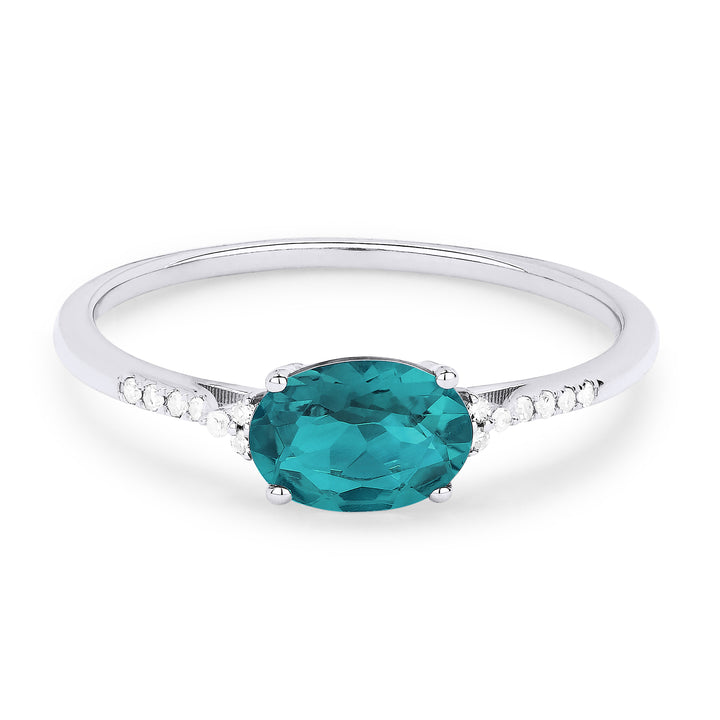 Beautiful Hand Crafted 14K White Gold 7X5MM Created Tourmaline Paraiba And Diamond Essentials Collection Ring