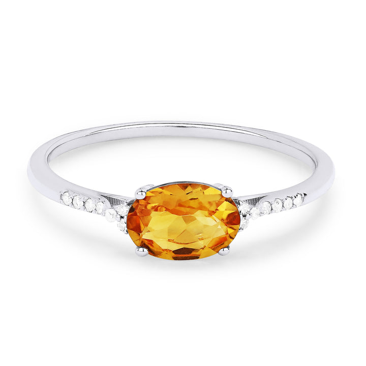 Beautiful Hand Crafted 14K White Gold 7X5MM Citrine And Diamond Essentials Collection Ring