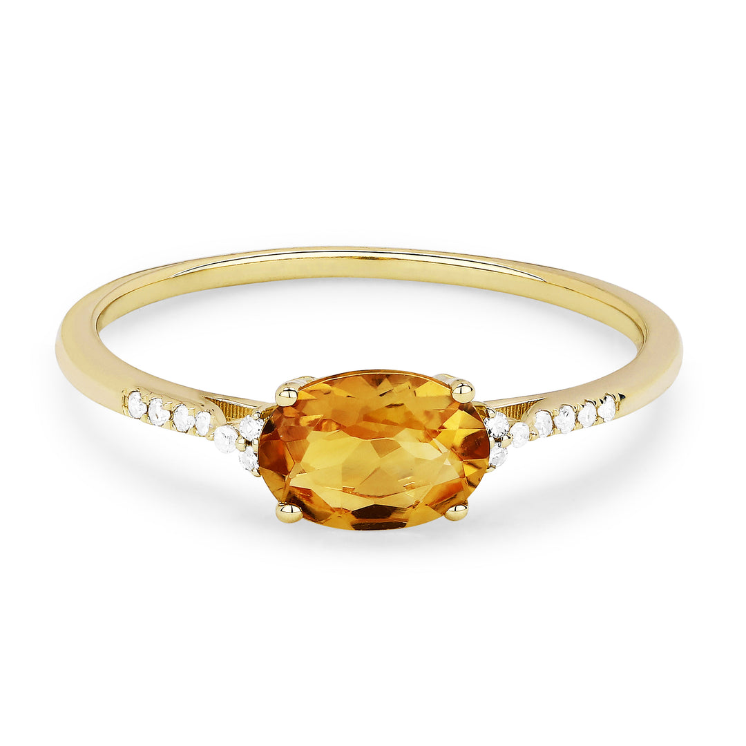 Beautiful Hand Crafted 14K Yellow Gold 7X5MM Citrine And Diamond Essentials Collection Ring