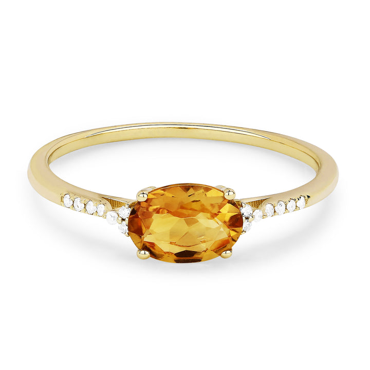 Beautiful Hand Crafted 14K Yellow Gold 7X5MM Citrine And Diamond Essentials Collection Ring