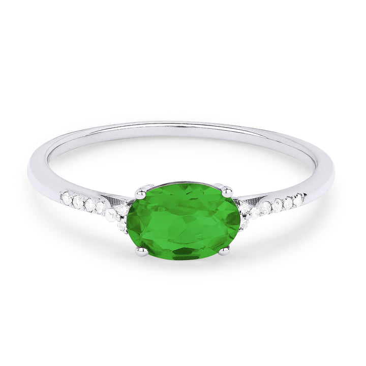 Beautiful Hand Crafted 14K White Gold 7X5MM Created Emerald And Diamond Essentials Collection Ring