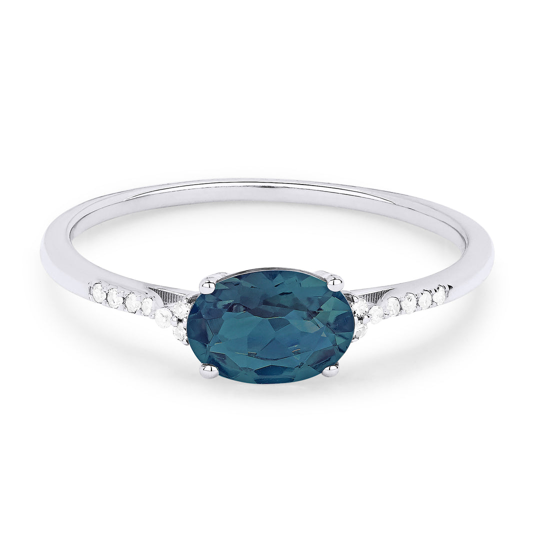 Beautiful Hand Crafted 14K White Gold 7X5MM London Blue Topaz And Diamond Essentials Collection Ring