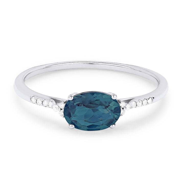 Beautiful Hand Crafted 14K White Gold 7X5MM London Blue Topaz And Diamond Essentials Collection Ring