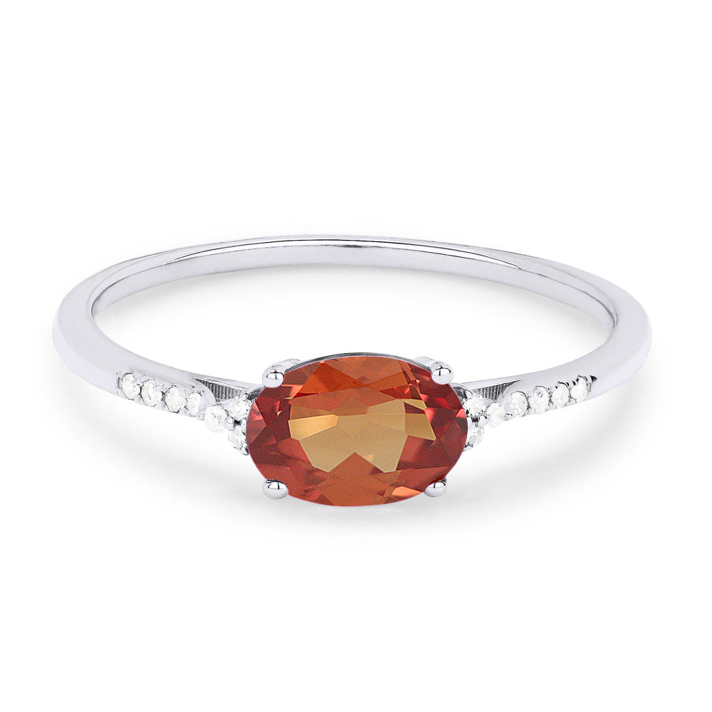 Beautiful Hand Crafted 14K White Gold 7X5MM Created Padparadscha And Diamond Essentials Collection Ring