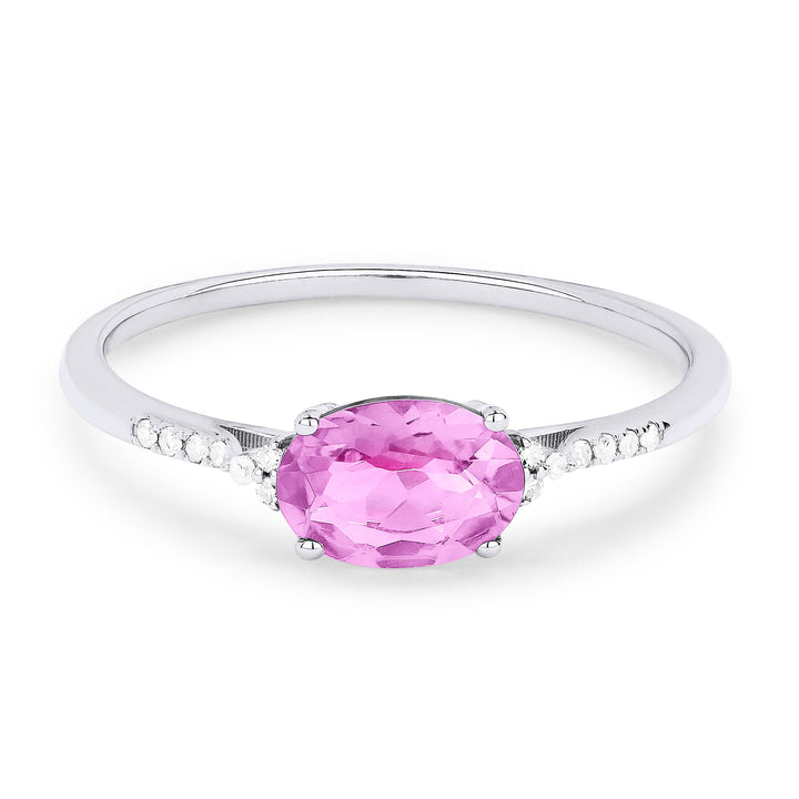 Beautiful Hand Crafted 14K White Gold 7X5MM Created Pink Sapphire And Diamond Essentials Collection Ring