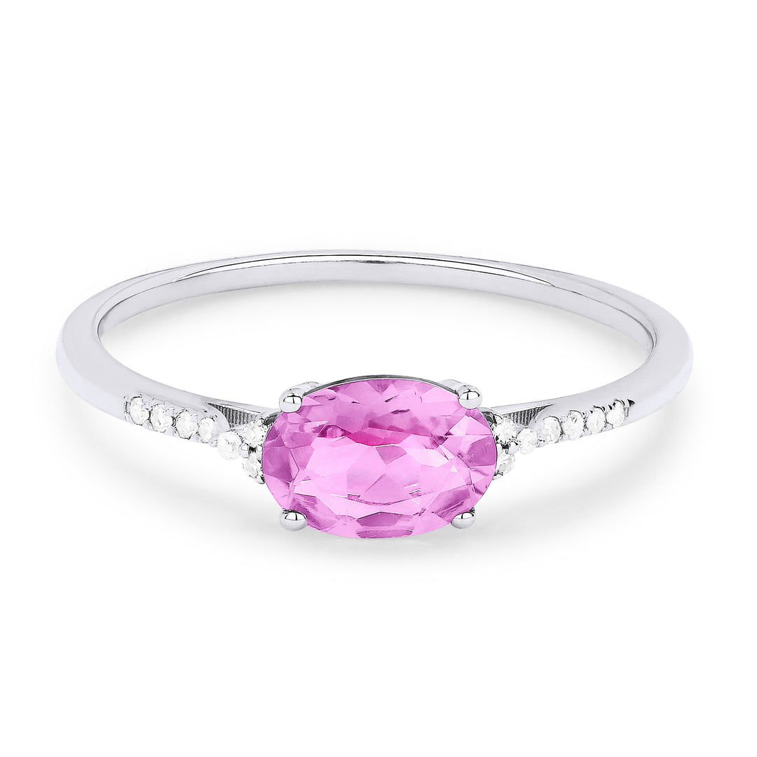 Beautiful Hand Crafted 14K White Gold 7X5MM Created Pink Sapphire And Diamond Essentials Collection Ring