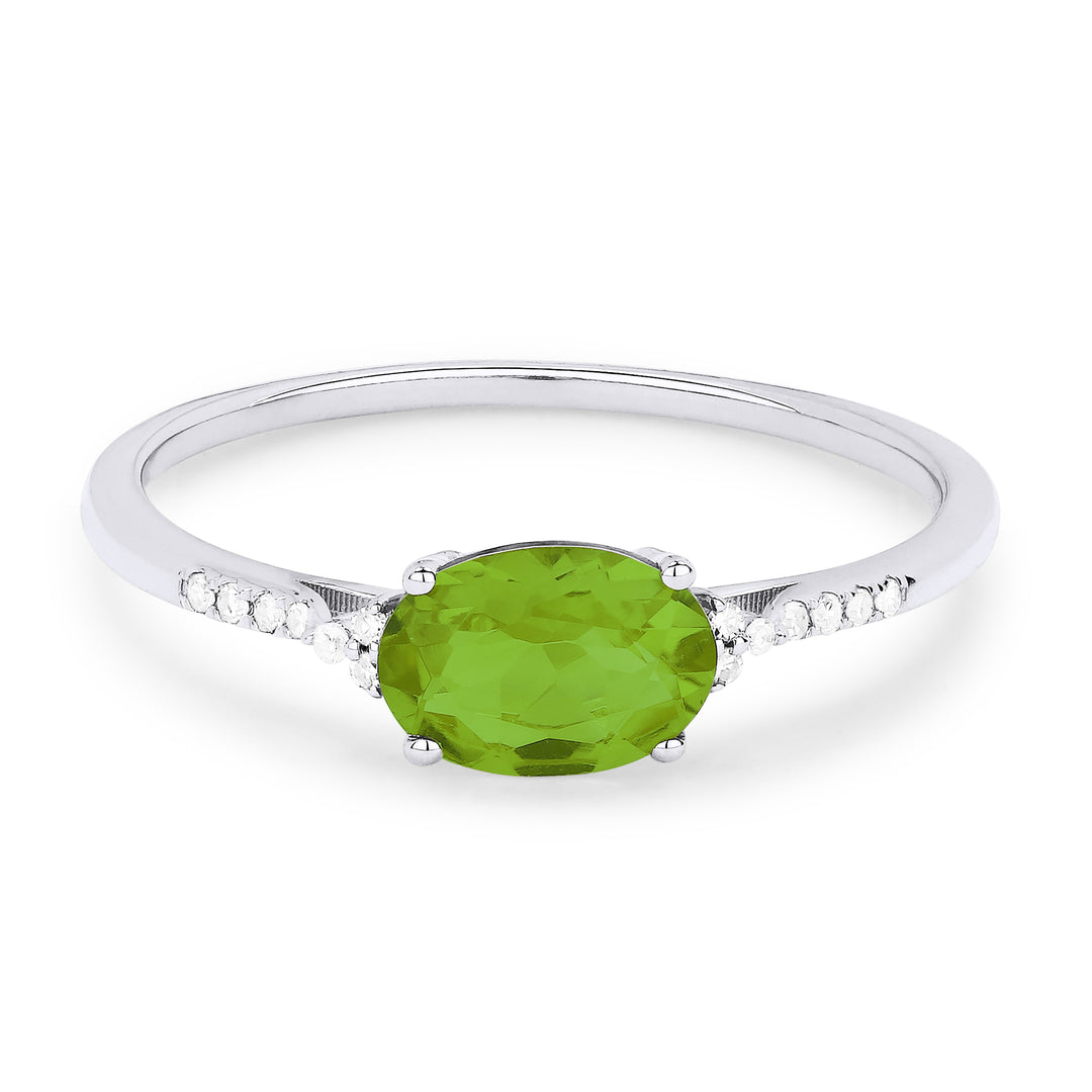 Beautiful Hand Crafted 14K White Gold 7X5MM Peridot And Diamond Essentials Collection Ring