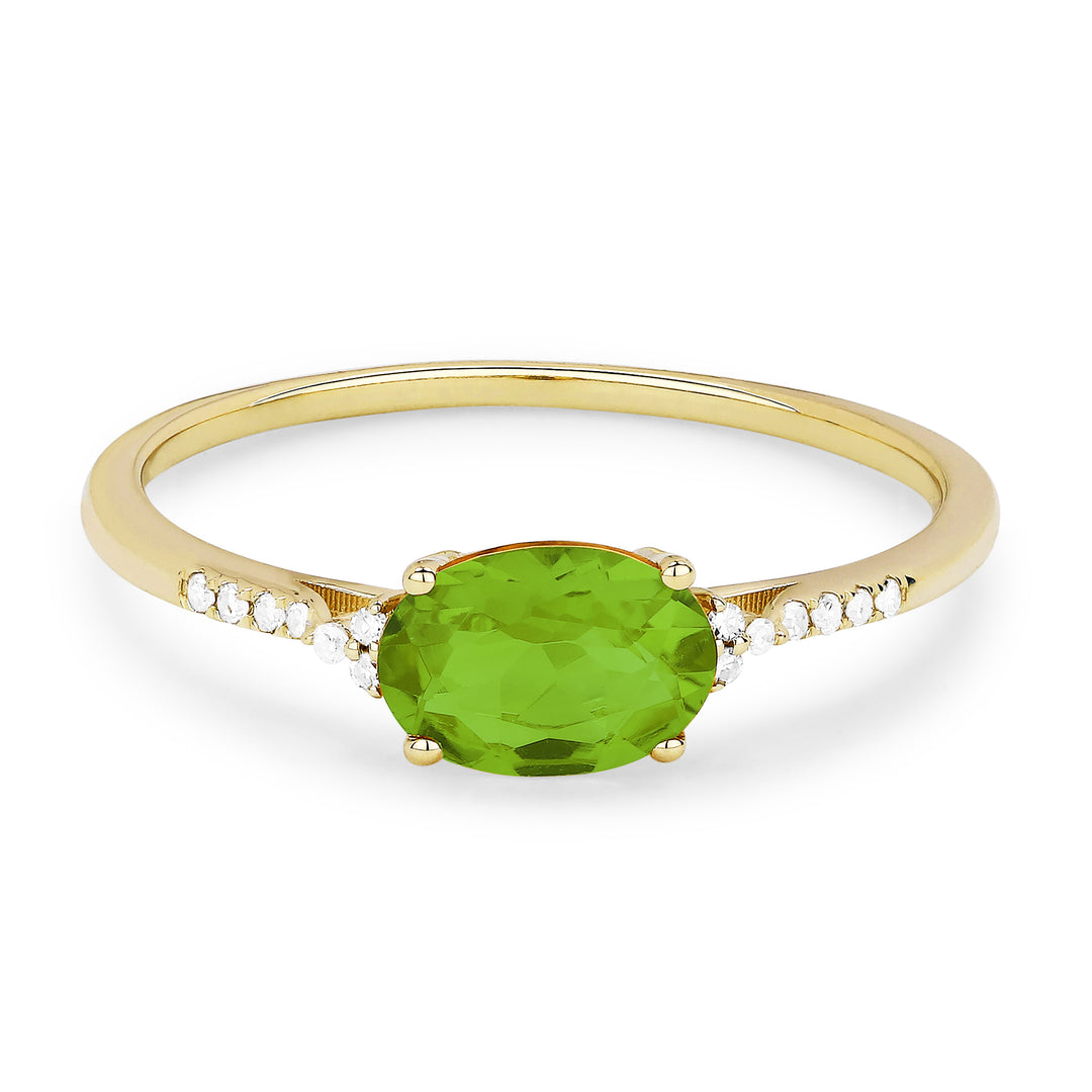 Beautiful Hand Crafted 14K Yellow Gold 7X5MM Peridot And Diamond Essentials Collection Ring