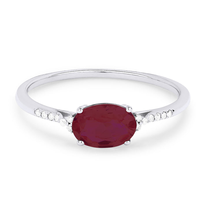 Beautiful Hand Crafted 14K White Gold 7X5MM Created Ruby And Diamond Essentials Collection Ring