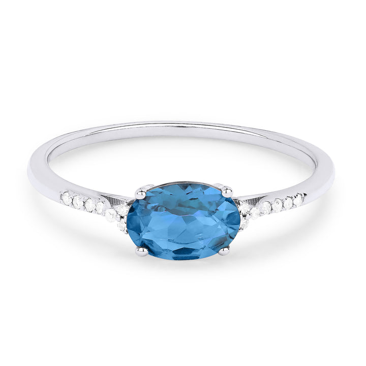 Beautiful Hand Crafted 14K White Gold 7X5MM Swiss Blue Topaz And Diamond Essentials Collection Ring