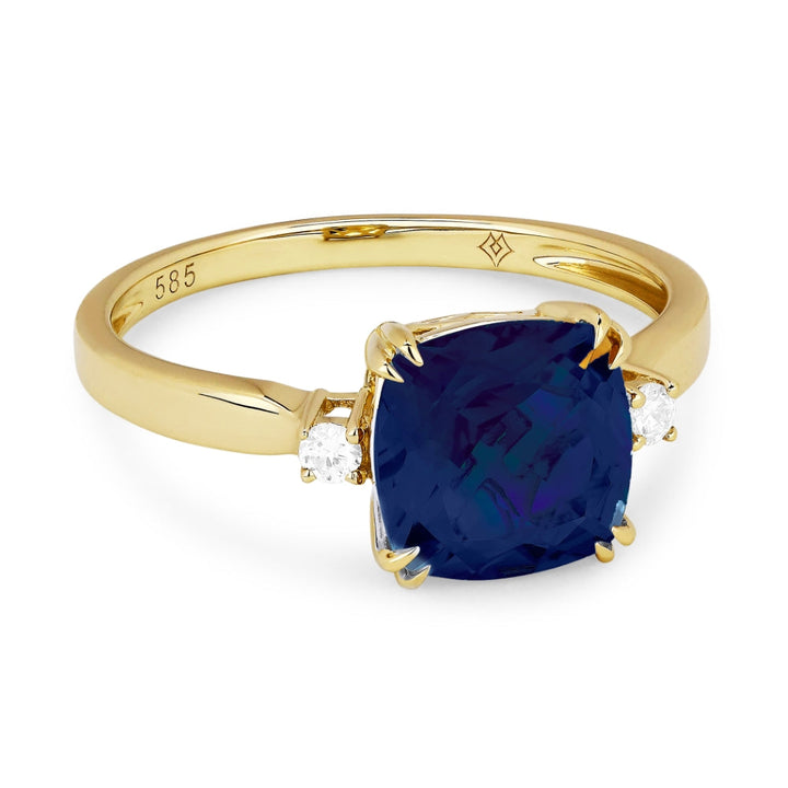 Beautiful Hand Crafted 14K Yellow Gold 8MM Created Sapphire And Diamond Essentials Collection Ring