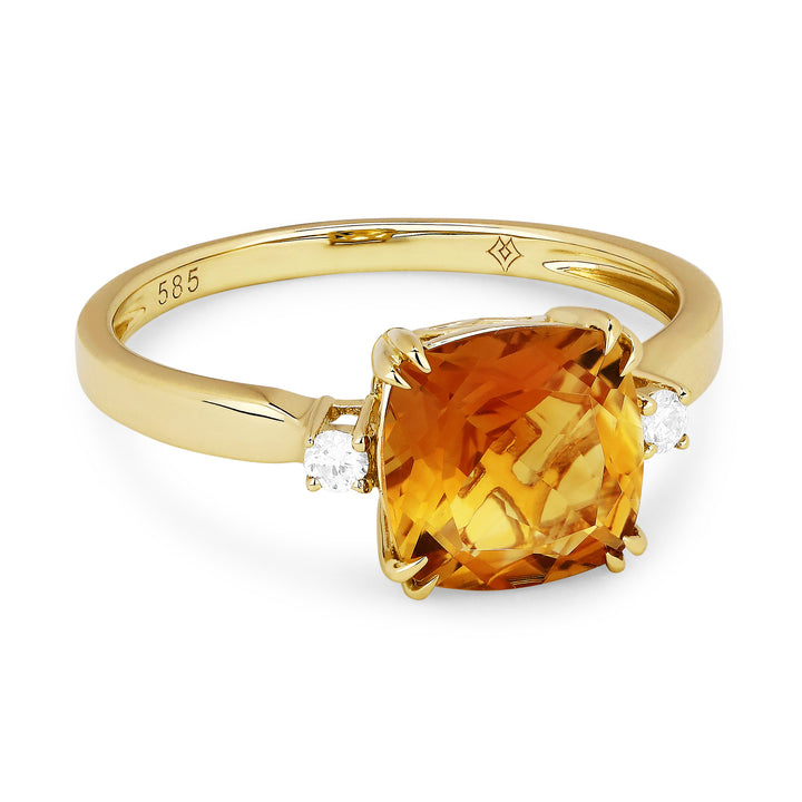 Beautiful Hand Crafted 14K Yellow Gold 8MM Citrine And Diamond Essentials Collection Ring