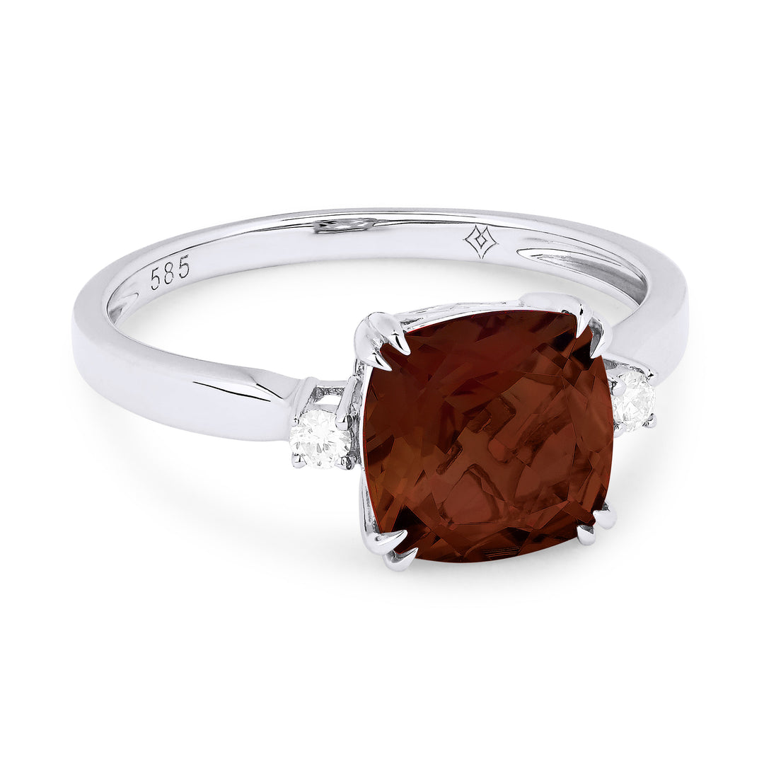 Beautiful Hand Crafted 14K White Gold 8MM Garnet And Diamond Essentials Collection Ring