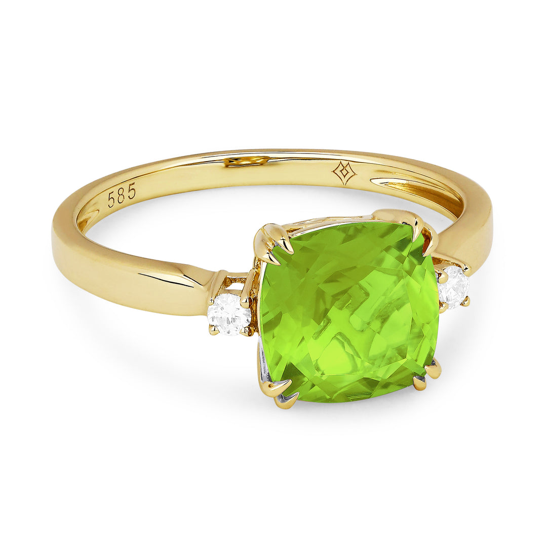 Beautiful Hand Crafted 14K Yellow Gold 8MM Peridot And Diamond Essentials Collection Ring