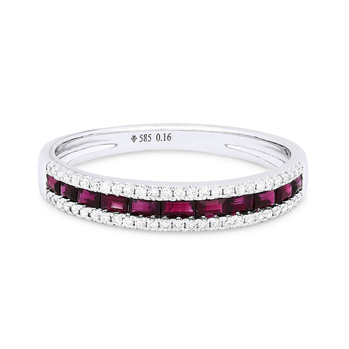 Beautiful Hand Crafted 14K White Gold 2X2MM Ruby And Diamond Arianna Collection Ring