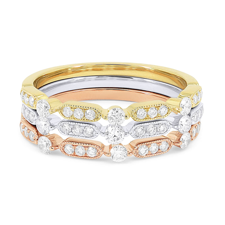 Beautiful Hand Crafted 14K Tri Color Gold White Diamond Bridal Collection Ring