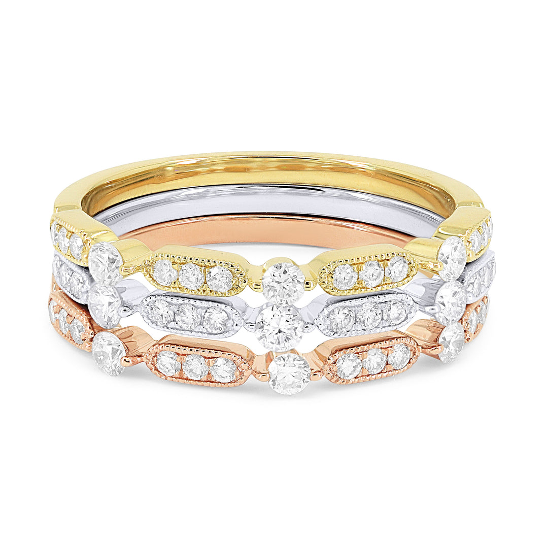 Beautiful Hand Crafted 14K Tri Color Gold White Diamond Bridal Collection Ring