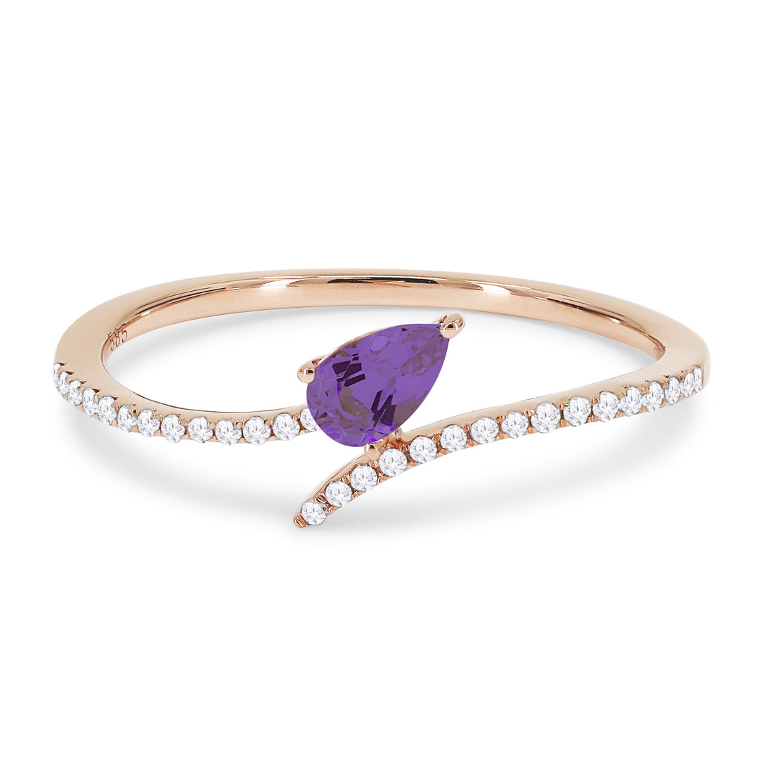 Beautiful Hand Crafted 14K Rose Gold 3x5MM Amethyst And Diamond Essentials Collection Ring