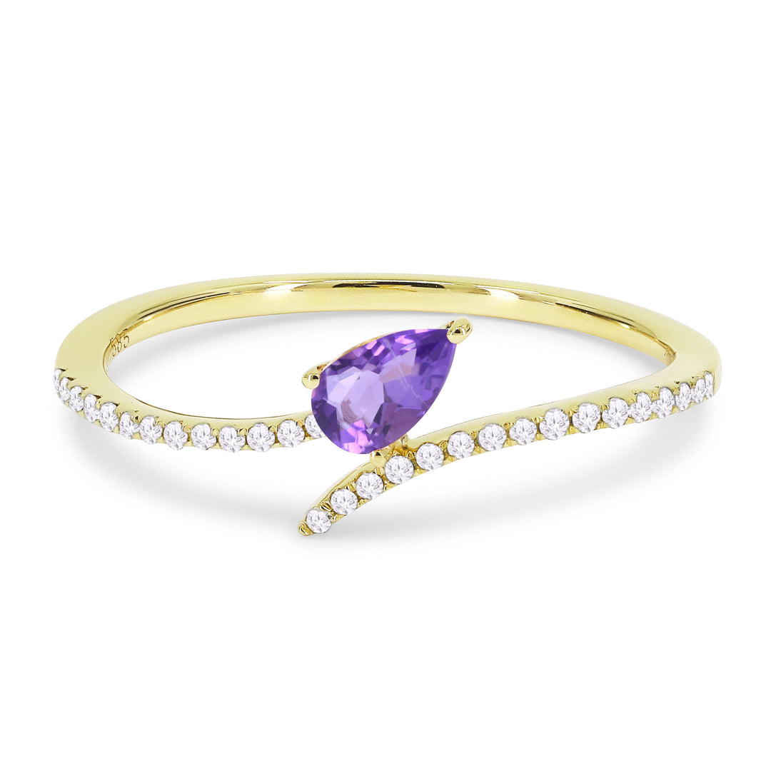 Beautiful Hand Crafted 14K Yellow Gold 3X5MM Amethyst And Diamond Essentials Collection Ring