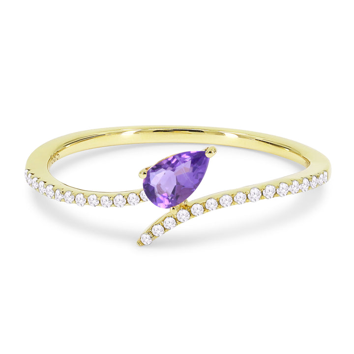 Beautiful Hand Crafted 14K Yellow Gold 3X5MM Amethyst And Diamond Essentials Collection Ring